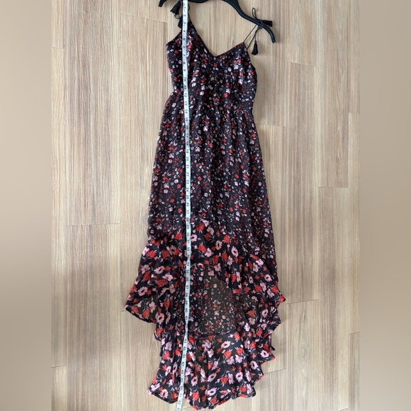 Express Dress Midi High Low Floral Black Red Button S Smocked Whimsigoth Boho - Picture 6 of 11